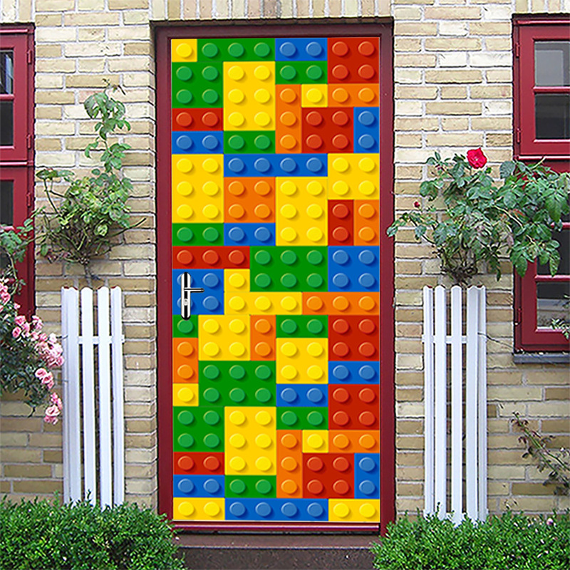 Shangyi 3D Building Block Door Wardrobe Decorative Wall Stickers Removable Bathroom Renovation Door Stickers Waterproof Shangyi 3D Building Block Door Wardrobe Decorative Wall Stickers Removable Bathroom Renovation Door Stickers Waterproof