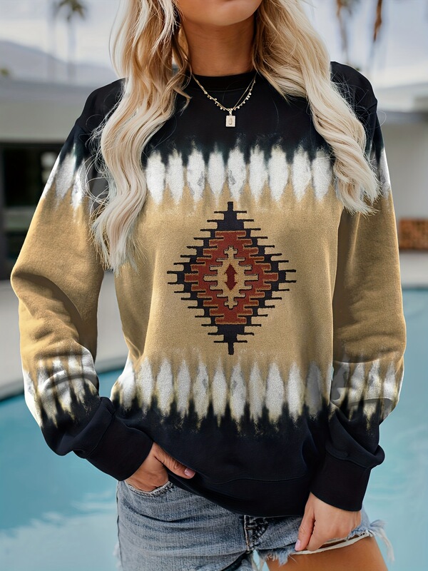 Cross-border Autumn 2023 Xi Yin hot sale Aztec western ethnic style retro printed women's top sweater Cross-border Autumn 2023 Xi Yin hot sale Aztec western ethnic style retro printed women's top sweater