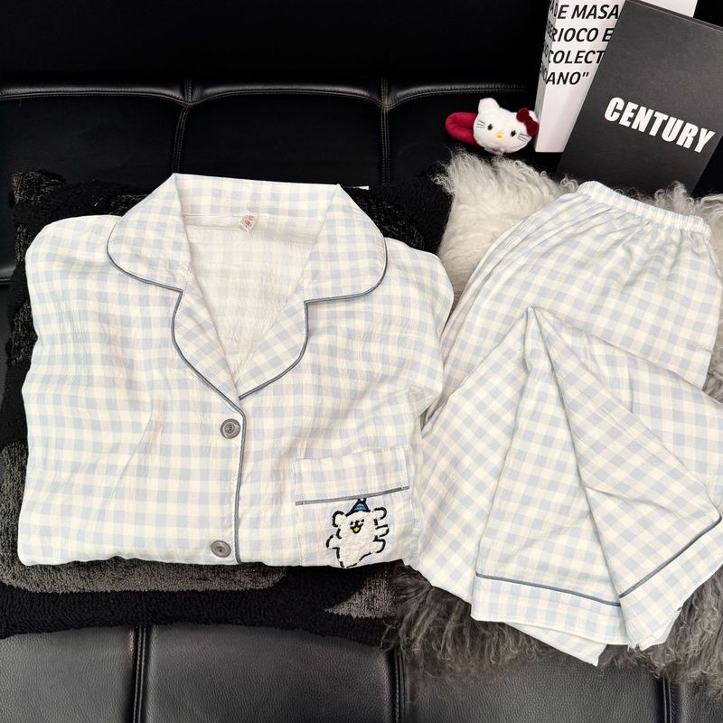【甜豆狗狗】春秋简约长袖云朵绵可爱狗狗睡衣女套装家居服|undefined