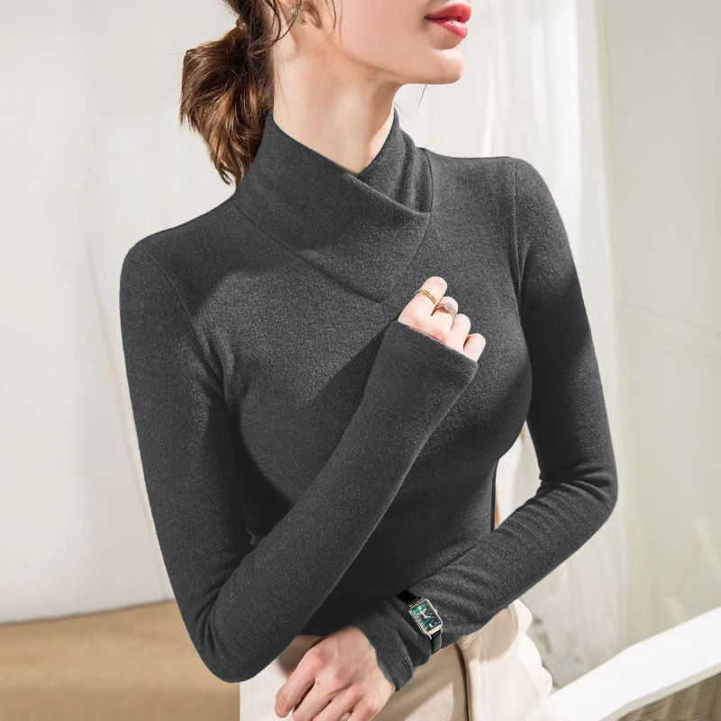 Threaded velvet V-neck women's warm bottoming shirt inner top 2024 new autumn and winter slim fit niche women's clothing Threaded velvet V-neck women's warm bottoming shirt inner top 2024 new autumn and winter slim fit niche women's clothing