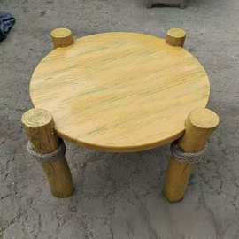 老榆木餐桌家用庭院烧烤桌实木圆形沙滩桌咖啡馆花园休闲茶几桌