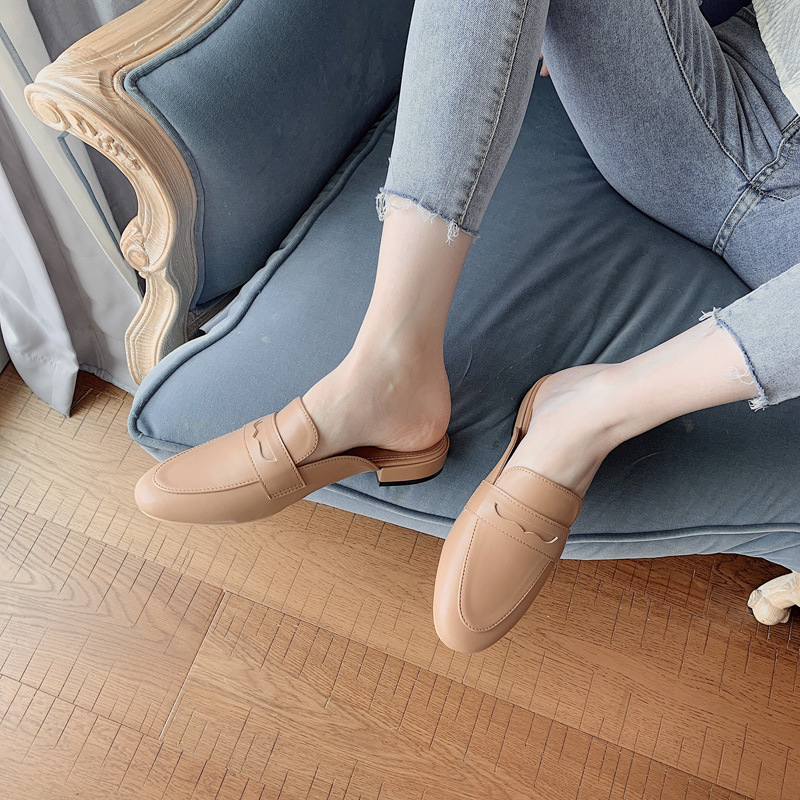 fashion solid color leather flat mules NSHU59224