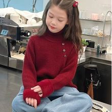 女童一体绒针织衫毛衣新款2025修身款打底洋气中大童高领百搭上衣