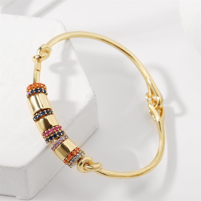 Korean copper inlaid zirconium open gold plating bracelet wholesale Nihaojewelry