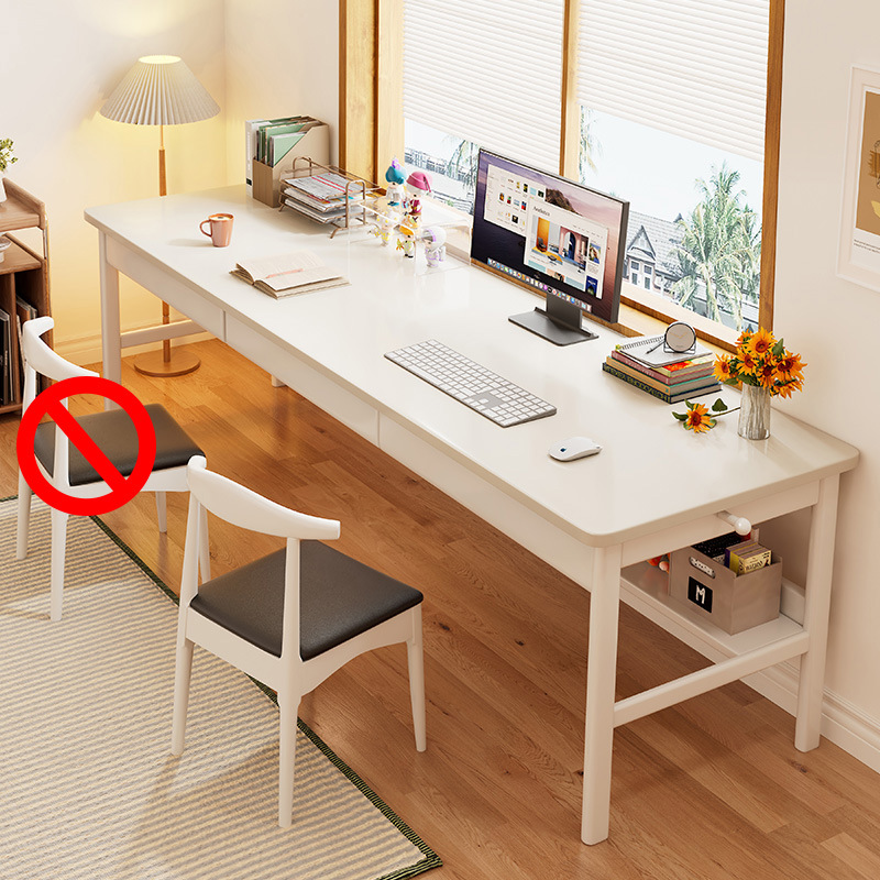 흰색 긴 책상 3 개의 서랍 + 1 개의 의자 [모든 단단한 나무]]