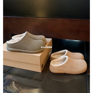 【In Stock】Wool Little Potato~ Warm Inner Height-Increasing Closed-Toe Wool Slippers for Women Birkenstock Half Slippers