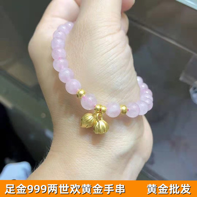 Sufficient gold 999 Bracelet Sufficient gold Hand string Female red Agate powder crystal Green Agate gold Hand string Price