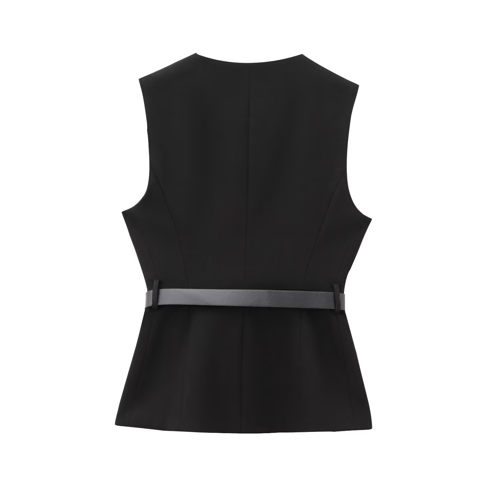 Women's Sleeveless Vest Round Neck Top With Waistband American Style Spring New Collection Regular Polyester_ecoleips.com