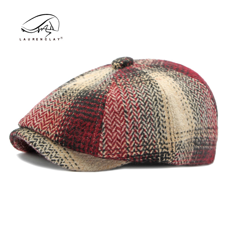 Unisex Primavera e Inverno Donna ottagono vintage lingua d'anatra Cappello da pittore basco scozzese Cappello da giornalaio Tendenza maschile_voghion.com