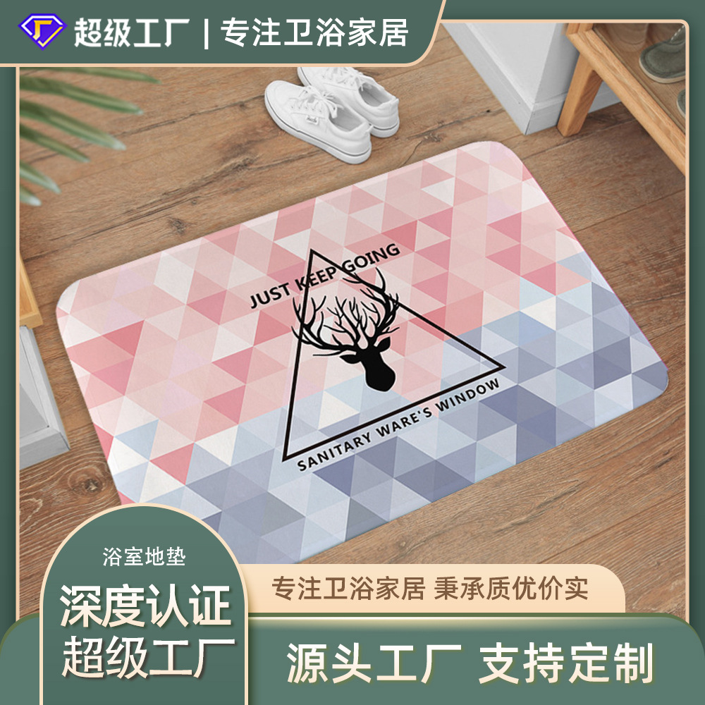 Estilo nórdico alfombra de baño impresa alfombra de piso no tejida ultra suave alfombra de piso de peluche corta alfombra de piso impresa absorbente doméstica