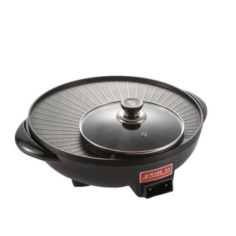 Olla eléctrica multifuncional para el hogar con función de grill, olla eléctrica antiadherente, parrilla para barbacoa, electrodoméstico de doble uso para calentar y cocinar.