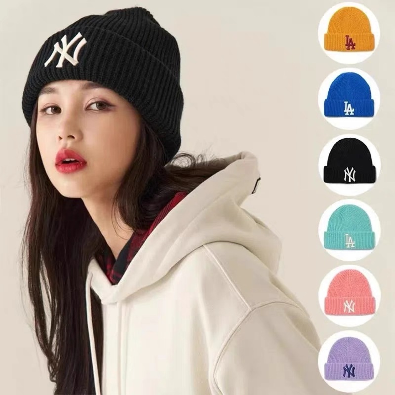 韩国MLB帽子ny洋基队冷帽针织帽男女保暖帽潮牌la字母刺绣毛线帽|undefined
