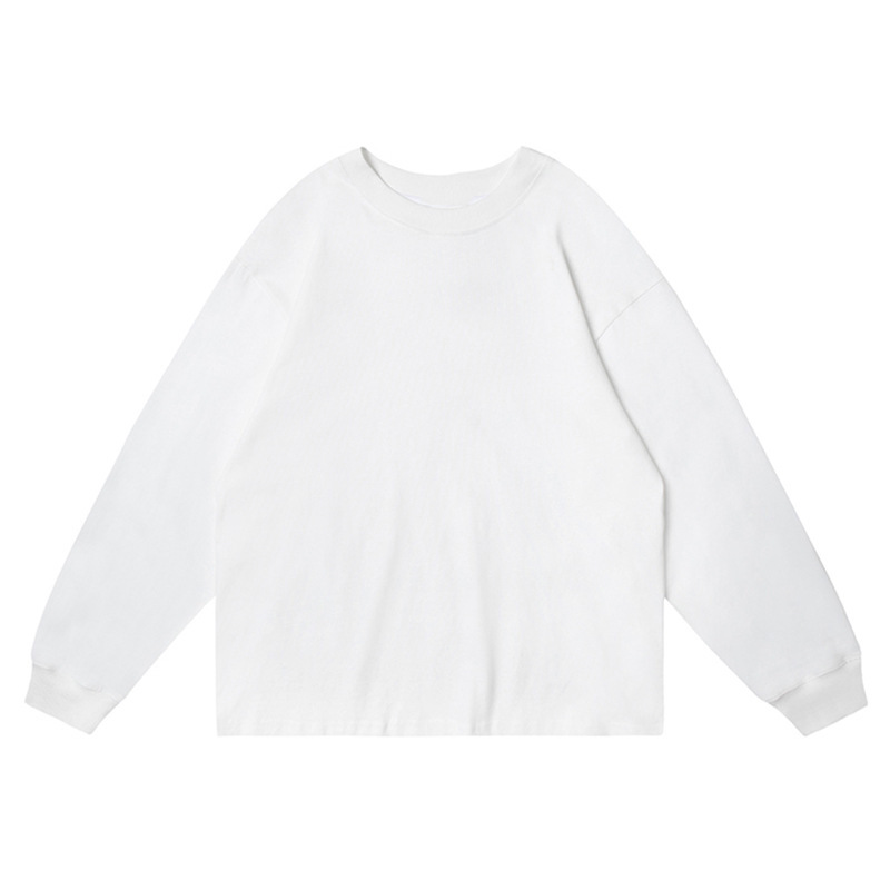 420g国潮高品質重ポンド純綿基礎打底ヒップホップ小襟元長袖tシャツ純色男女潮牌|undefined