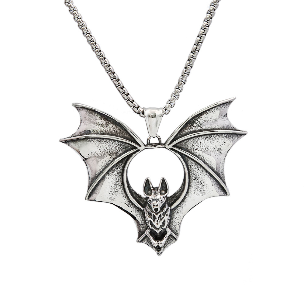 Punk titanium creative stainless steel men's necklace, personalized bat pendant, Halloween gift_voghion.com