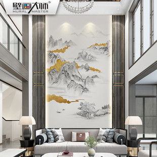 Light Luxury New Chinese Style Landscape Wall Covering Duplex House Living Room Sofa Wall Covering Tv Background Wall Wallpaper Entrance Wall Covering