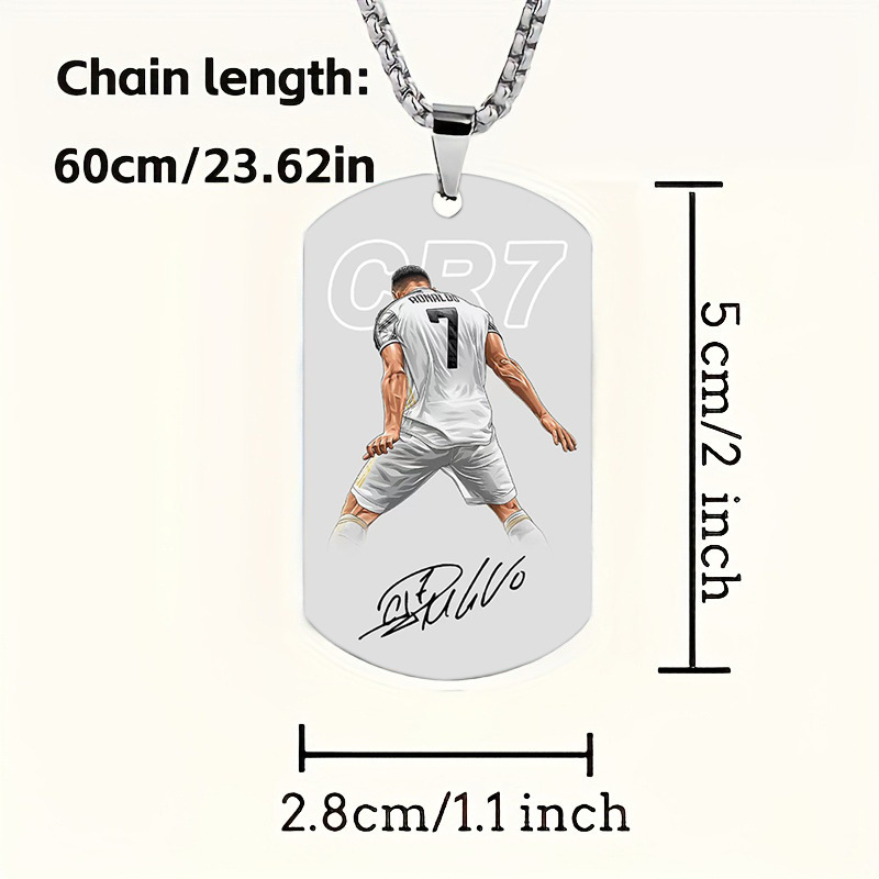 Venta caliente transfronteriza europea y americana, accesorios de acero inoxidable, deportes competitivos, estrella del fútbol, collar militar impreso en color Ronaldo R7