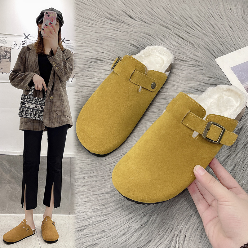 Baotou zapatillas mujer pareja corcho arrastre deseo transfronterizo más tamaño Comercio exterior zapatos romanos casuales medio arrastrado marea zapatos perezosos