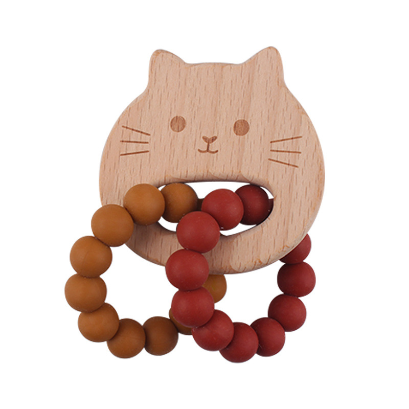 Bebé bricolaje creativo haya dibujos animados animal juguete mordedor pulsera nuevo gatito silicona apretar los dientes palo
