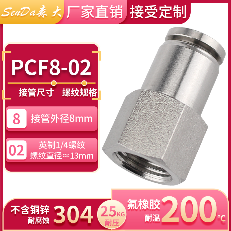 Conectores de tubería de aire de acero inoxidable, inserción rápida neumática con rosca a través de hilo interno, manguera de alta presión, conexión rápida PC/PCF