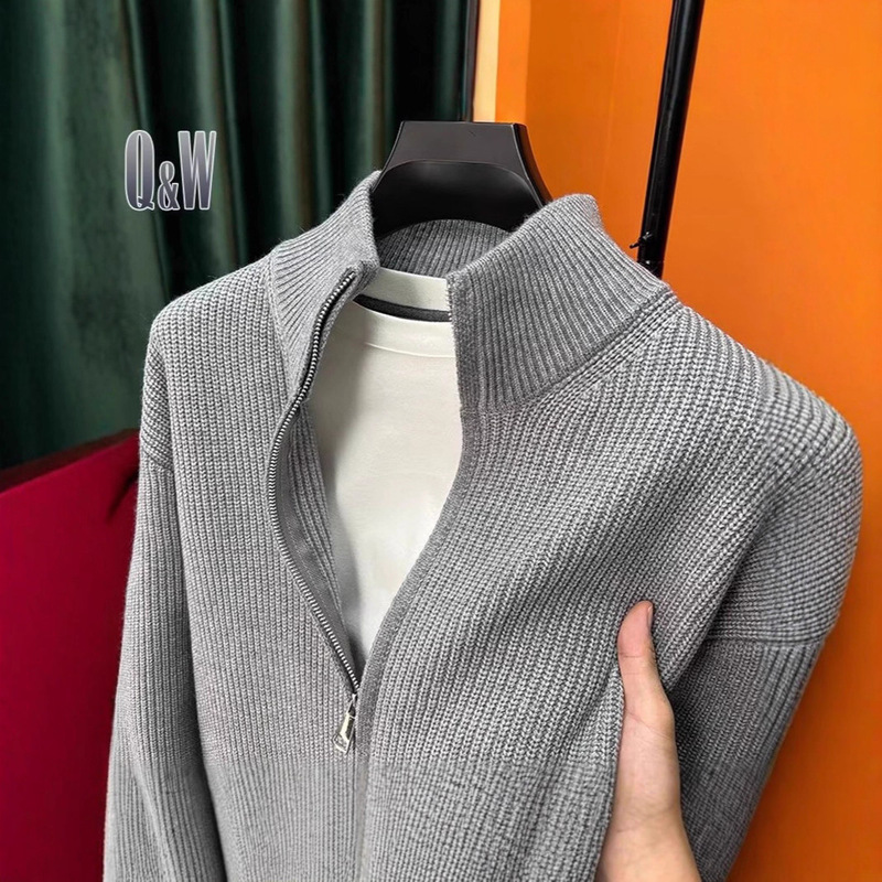 Solid Color Stand-Up Collar Double Zipper Cardigan Knitwear Men's Autumn and Winter Popular Knitted Knitwear Slim Fit Versatile Knitwear Jacket Solid Color Stand-Up Collar Double Zipper Cardigan Knitwear Men's Autumn and Winter Popular Knitted Knitwear Slim Fit Versatile Knitwear Jacket