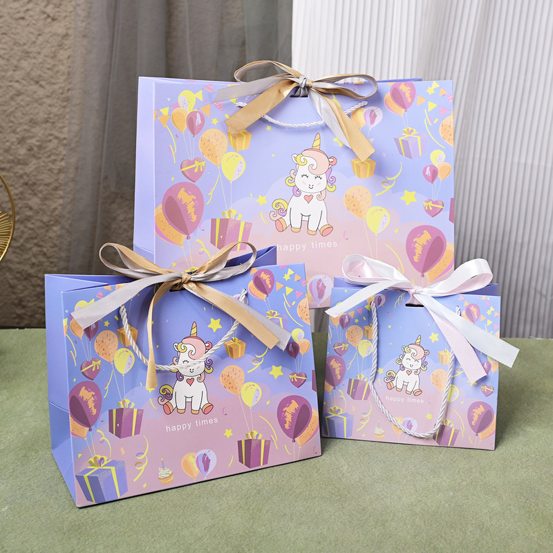 Cross-Border New Year Gift Bag Cartoon Packaging Bag Unicorn Paper Bag Ready-Made Gift Bag Universal Handbag with Ribbon
