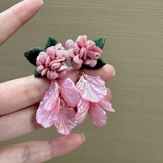 港风复古茉莉花朵吊坠树脂圆圈耳环艳丽大气时尚出行精致百搭耳饰