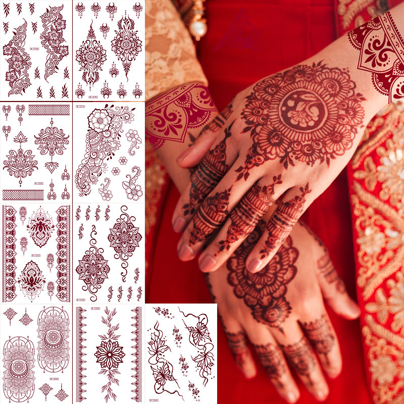 Cross-Border Southeast Asia Henna Brown Lace Tattoo Stickers Henna Tattoo Hand Back Temporary Tattoo Stickers