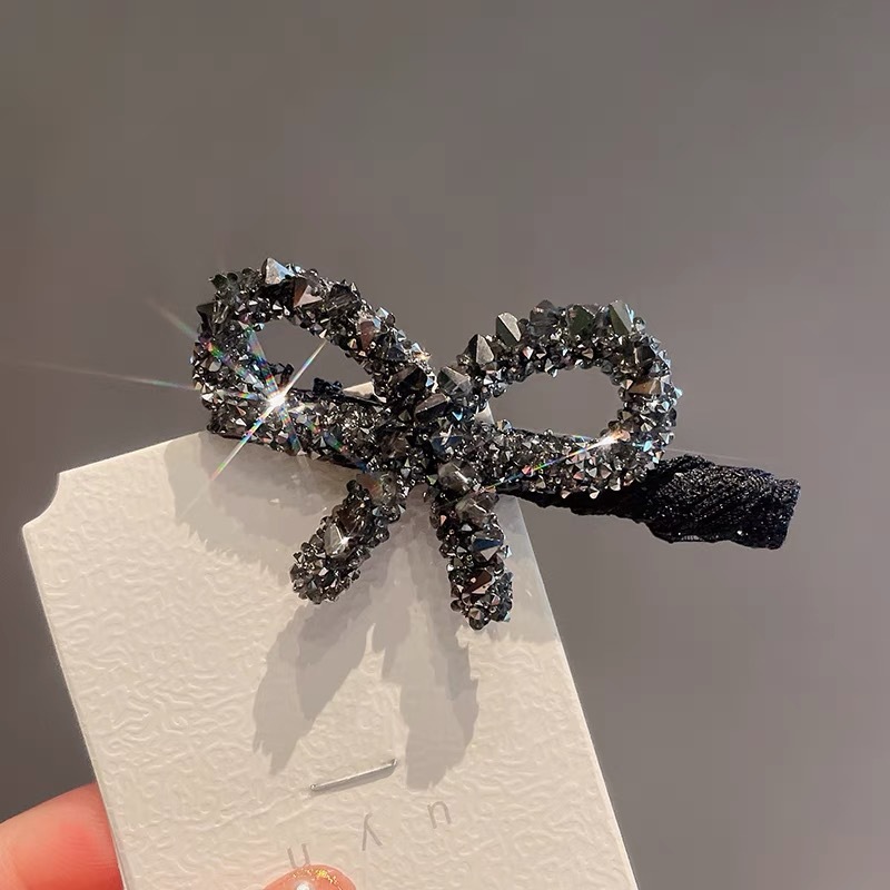 검은 모조 다이아몬드 나비 넥타이 duckbill 클립
