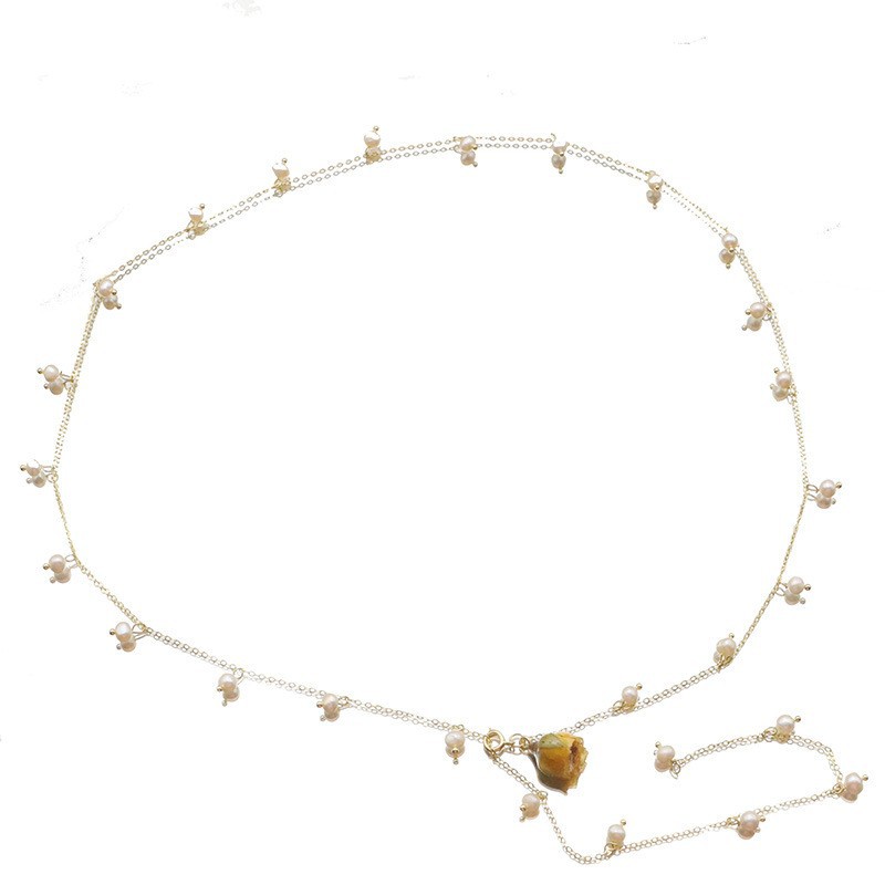 Luz europea y Americana de lujo natural de agua dulce de la perla suéter cadena nicho de alto grado de titanio collar de acero no se desvanece 18K chapado en oro image 7