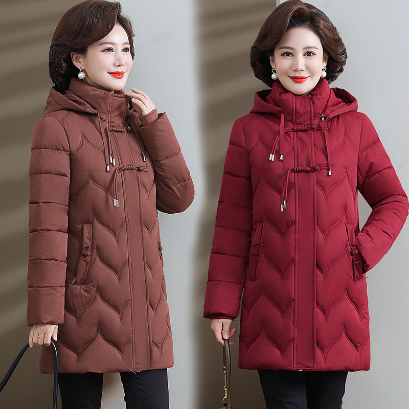 妈妈羽绒棉服中长款大码2024新款老年人棉袄中老年女冬装外 套棉