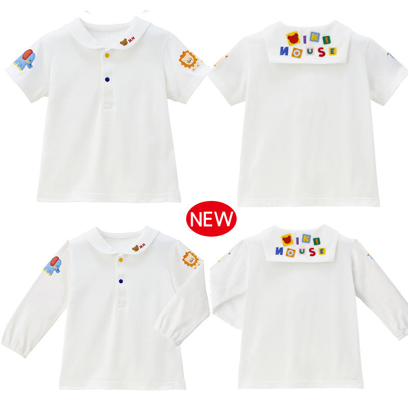 In-Stock Shirts: New Cartoon Bear Embroidered Shirts with Sailor Collar for Men, Women, and Children, Available in Short and Long Sleeves In-Stock Shirts: New Cartoon Bear Embroidered Shirts with Sailor Collar for Men, Women, and Children, Available in Short and Long Sleeves