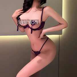 钢托露乳蕾丝花边三点式吊袜带套装情趣内衣女内裤诱惑免脱性感