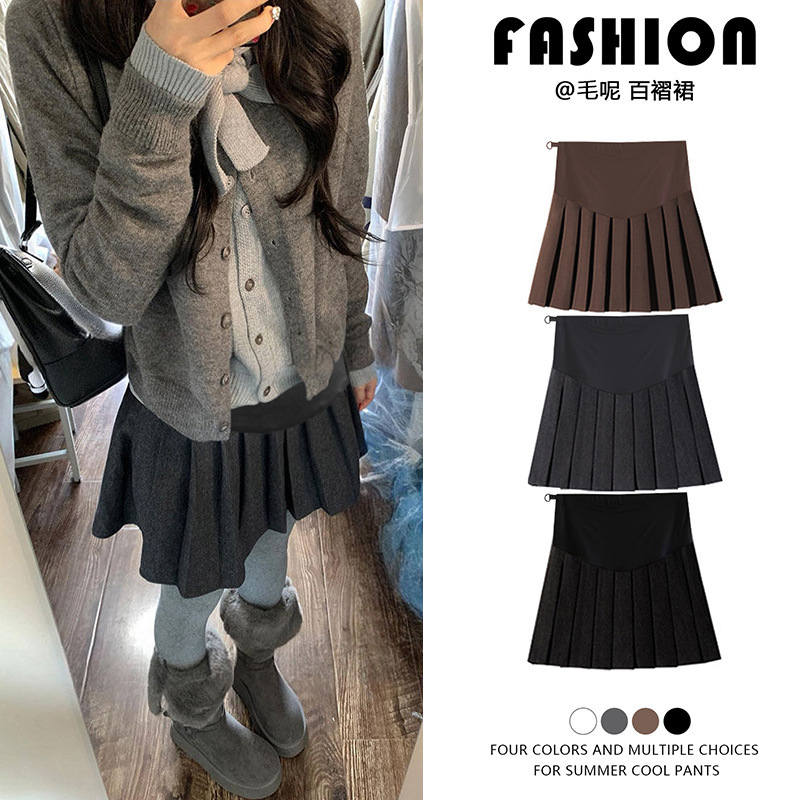 Maternity Skirt Gray Woolen Pleated Skirt Autumn and Winter 2026 New Slimming Short Skirt Super Nice-Looking A-Line Skirt Maternity Skirt Gray Woolen Pleated Skirt Autumn and Winter 2026 New Slimming Short Skirt Super Nice-Looking A-Line Skirt