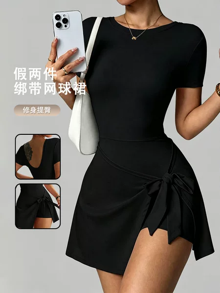 Cross-Border Fake Two-Piece Strappy Tennis Skirt for Women, Summer High-Waisted Butt-Lifting Slim-Fit Sports Skirt, Hiking Yoga Short Skirt