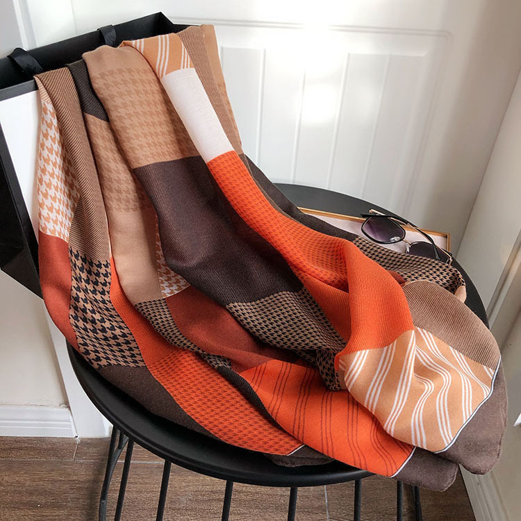 2026 new scarf women's cotton and linen color matching houndstooth…