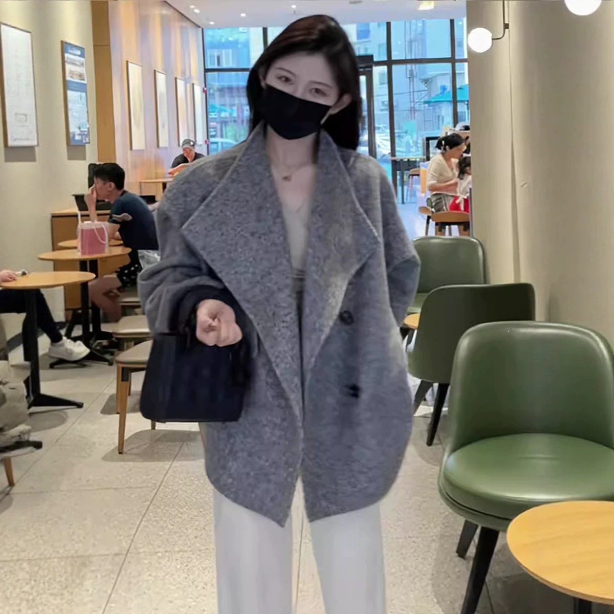 灰色毛呢大衣大衣秋冬新款宽松爆款美拉德小个子毛呢外套