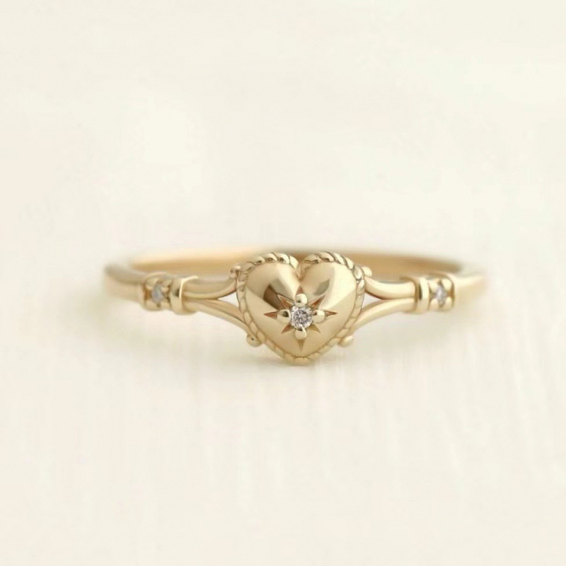 Casual and Fashionable Heart-Shaped Gold-Plated Ring for Women Ins Popular Wearable Accessories Heart Jewelry Factory Direct Sale