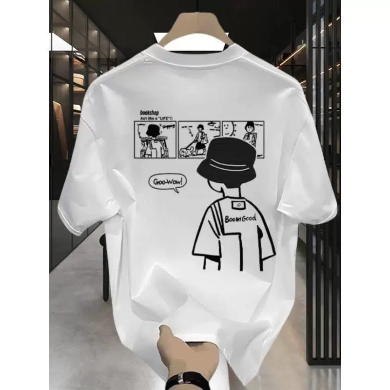 Модная стильная мужская футболка из чистого хлопка с коротким рукавом, летняя новинка 2025 года, свободный крой, брендовый трендовый топ с половиной рукава.