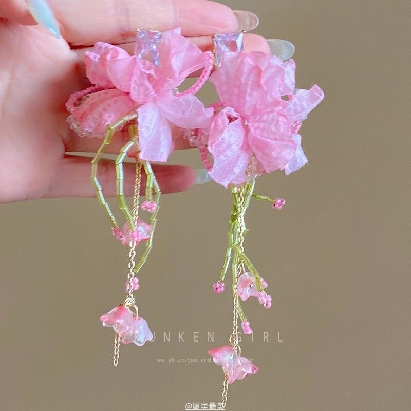 夏日蓝色花朵流苏耳环2025新款绝美夸张海边度假风耳饰夏天耳环|undefined