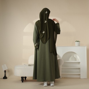 Cross-Border E-Commerce Middle East Dubai Muslim Olive Branch Embroidered Women's Robe Suit Including Headscarf and Belt Clothing