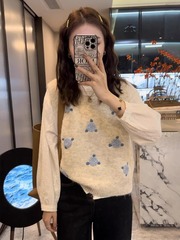 韩版系提花无袖针织马甲女2025新款秋叠穿百搭毛衣坎肩背心上衣