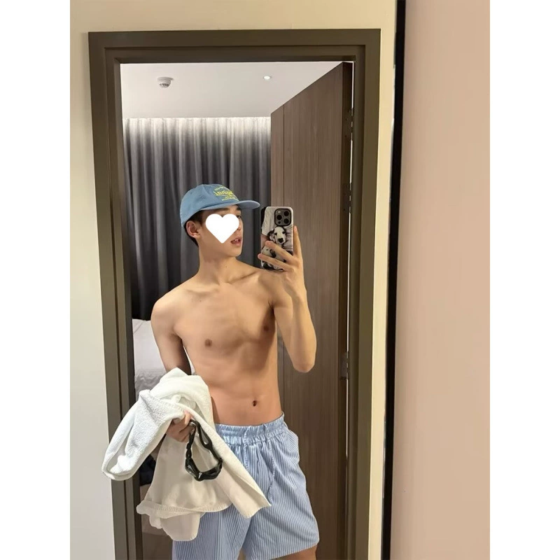 Мужские повседневные синие полосатые брюки в американском уличном стиле, летние модные свободные дышащие шорты на шнурке, оптовая продажа, дропшиппинг.