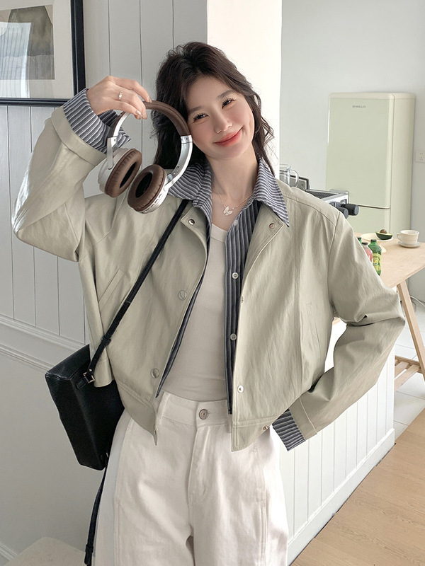 假两件拼接工装短外套女春2025新款学院风设计感小众流行上衣爆款|undefined