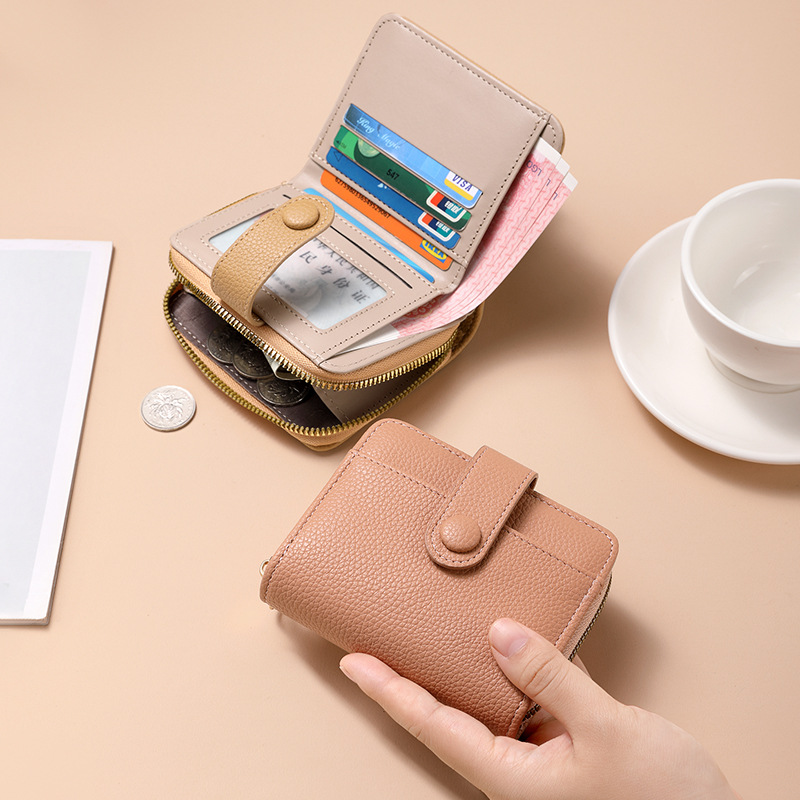 Cartera corta de mujer, retro litchi, bolso de cambio de alta calidad, gran capacidad, multi-tarjeta, multifunción, bolso de tarjetas 2 en 1