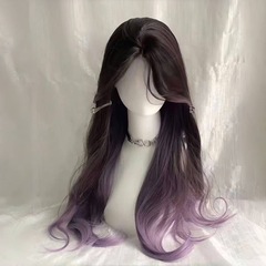 【ブドウソーダ】黒紫色グラデーションかつらカール自然八字前髪御姐日常かつら全頭カバー