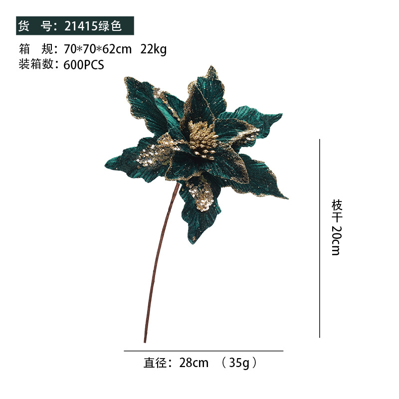 23 nuevos productos transfronterizos de alta calidad flores de Navidad tela de vello hecha a mano polvo adhesivo flor de Navidad decoración del árbol de Navidad colgante