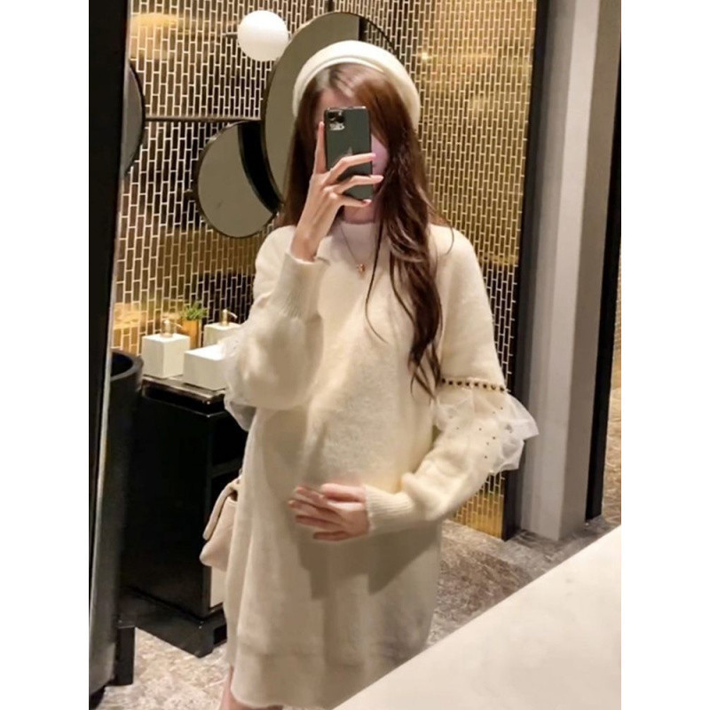 孕妇装上衣冬装2024秋冬水貂毛打底中长款冬季加厚毛衣冬天连衣裙
