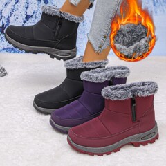 跨境大码冬季保暖女士雪地靴女短靴侧拉链防水棉靴休闲女鞋子防滑