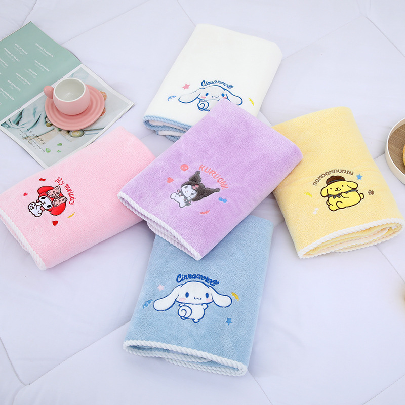 Cartoon Kuromi Bath Towel Two-Piece Set, Absorbent and Quick-Drying, Cute My Melody Hair Drying Cap, Coral Fleece Cartoon Kuromi Bath Towel Two-Piece Set, Absorbent and Quick-Drying, Cute My Melody Hair Drying Cap, Coral Fleece