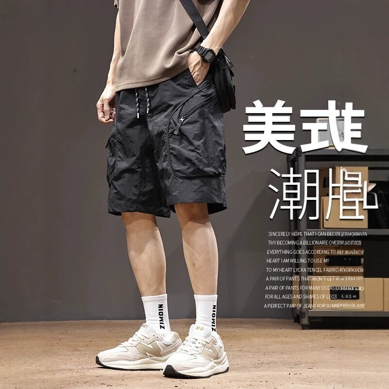 2026 New Summer Thin Cargo Shorts for Men, Trendy American Style Outdoor Functional Multi-Pocket Straight-Leg Shorts